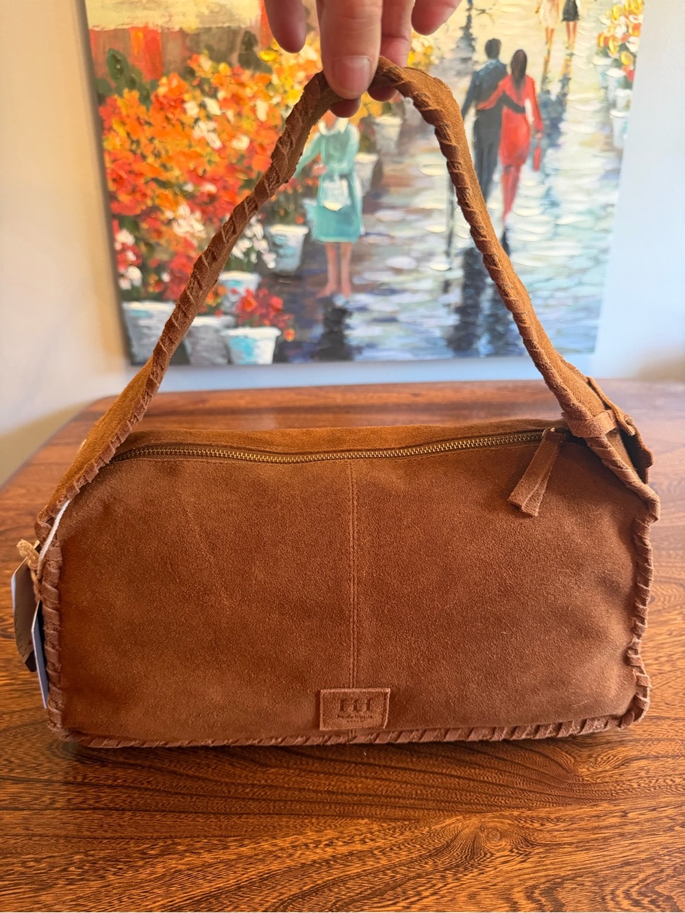 Haute Hippie, Chestnut Suede Braided-Trim Shoulder Bag